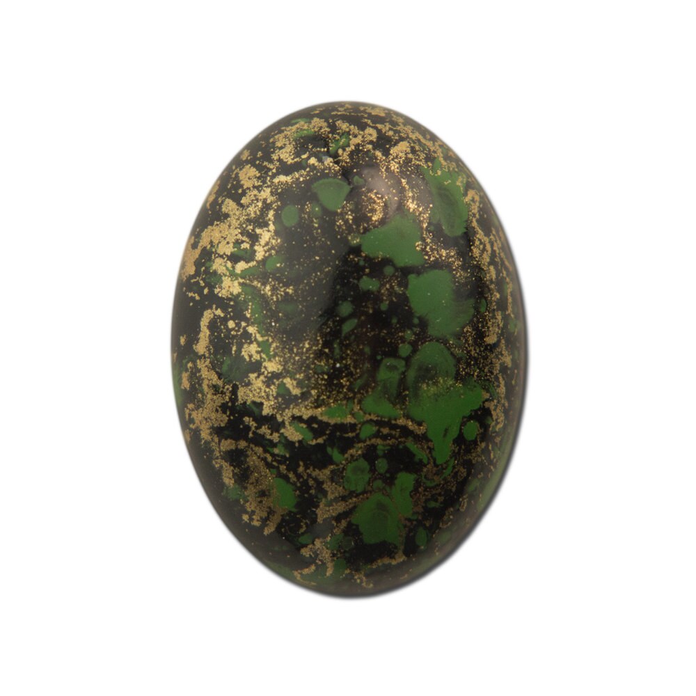 Vintage Black Cabochons with Green and Gold 18x13mm (4) cab263B