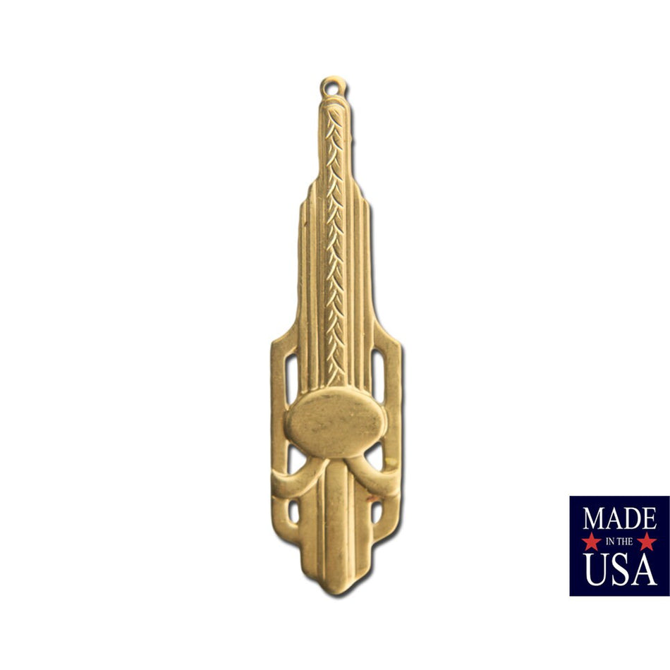 1 Hole Raw Brass Deco Pendant Charm 51x13mm (2) mtl476A