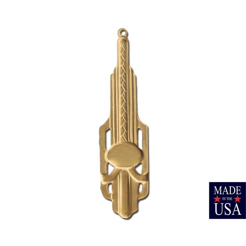 1 Hole Raw Brass Deco Pendant Charm 51x13mm (2) mtl476A