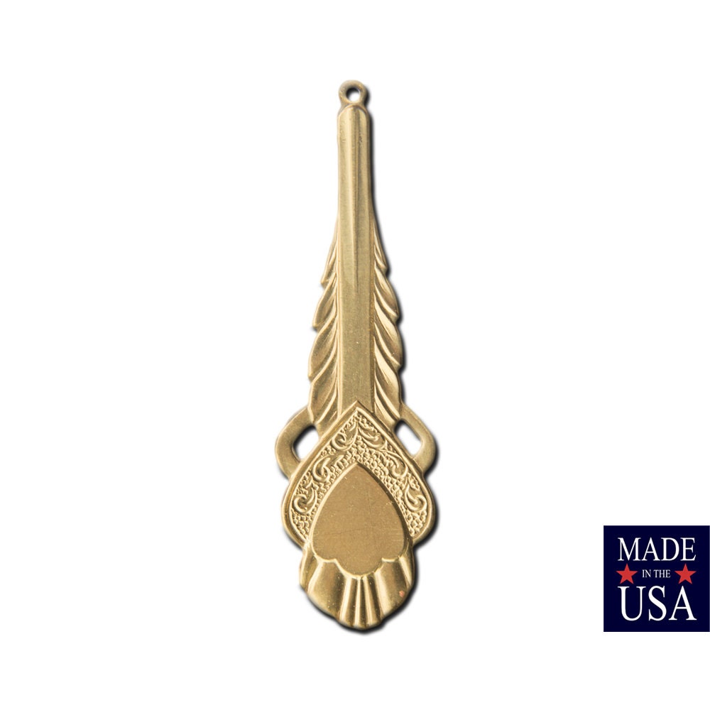 1 Hole Raw Brass Deco Heart Pendant Charm 50x15mm (2) mtl477A