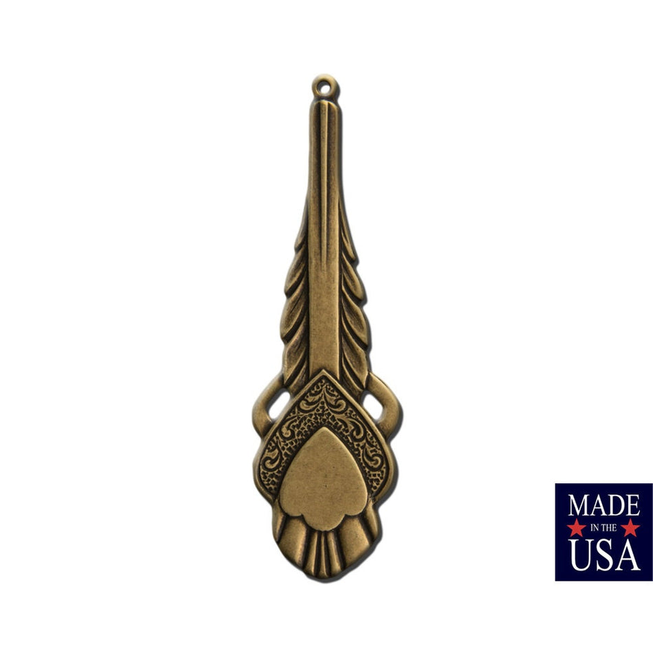 1 Hole Brass Ox Deco Heart Pendant Charm 50x15mm (2) mtl477B