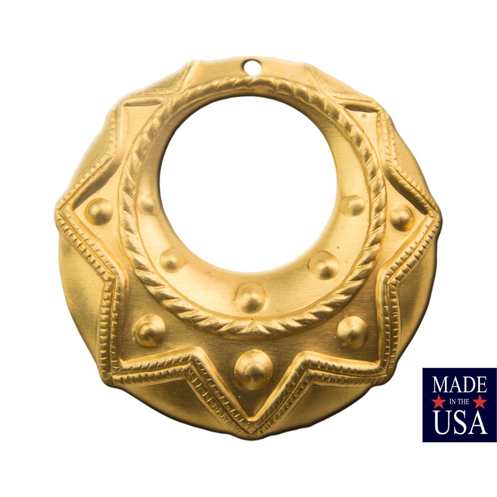 1 Hole Raw Brass Tribal Round Charm Pendant Drop (6) mtl395B
