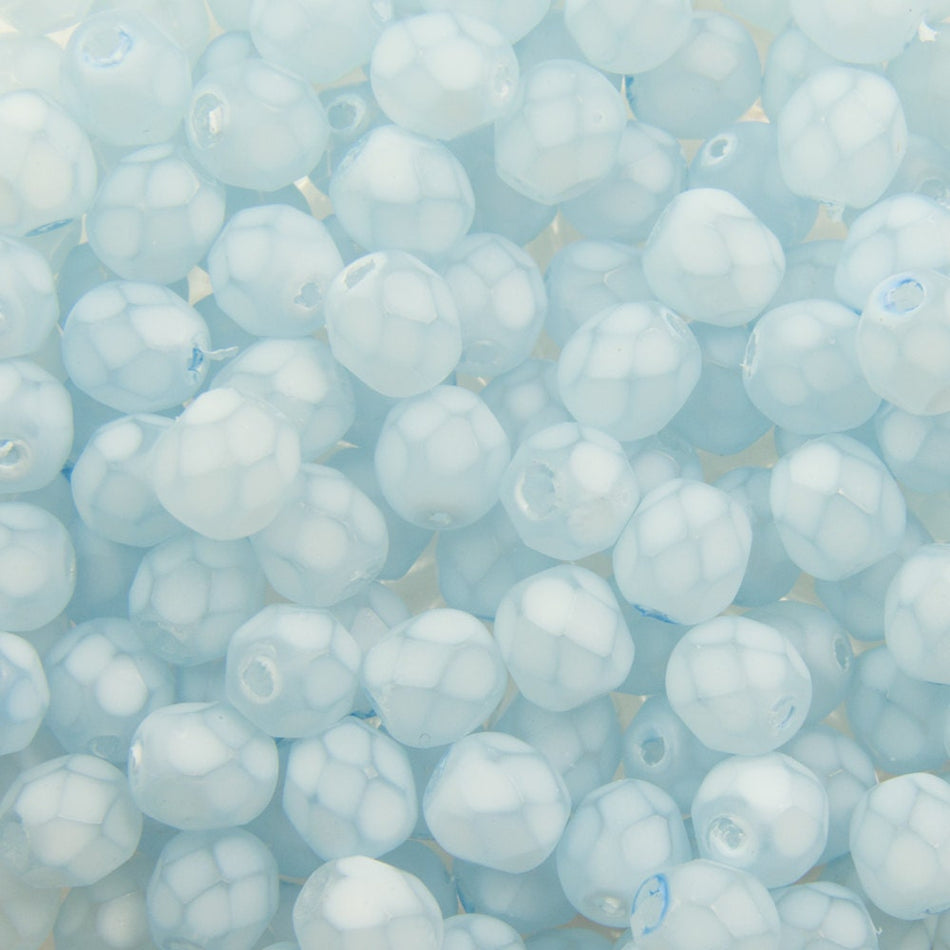6mm Matte Light Blue Coated Czech Firepolish Faceted Glass Beads (25)