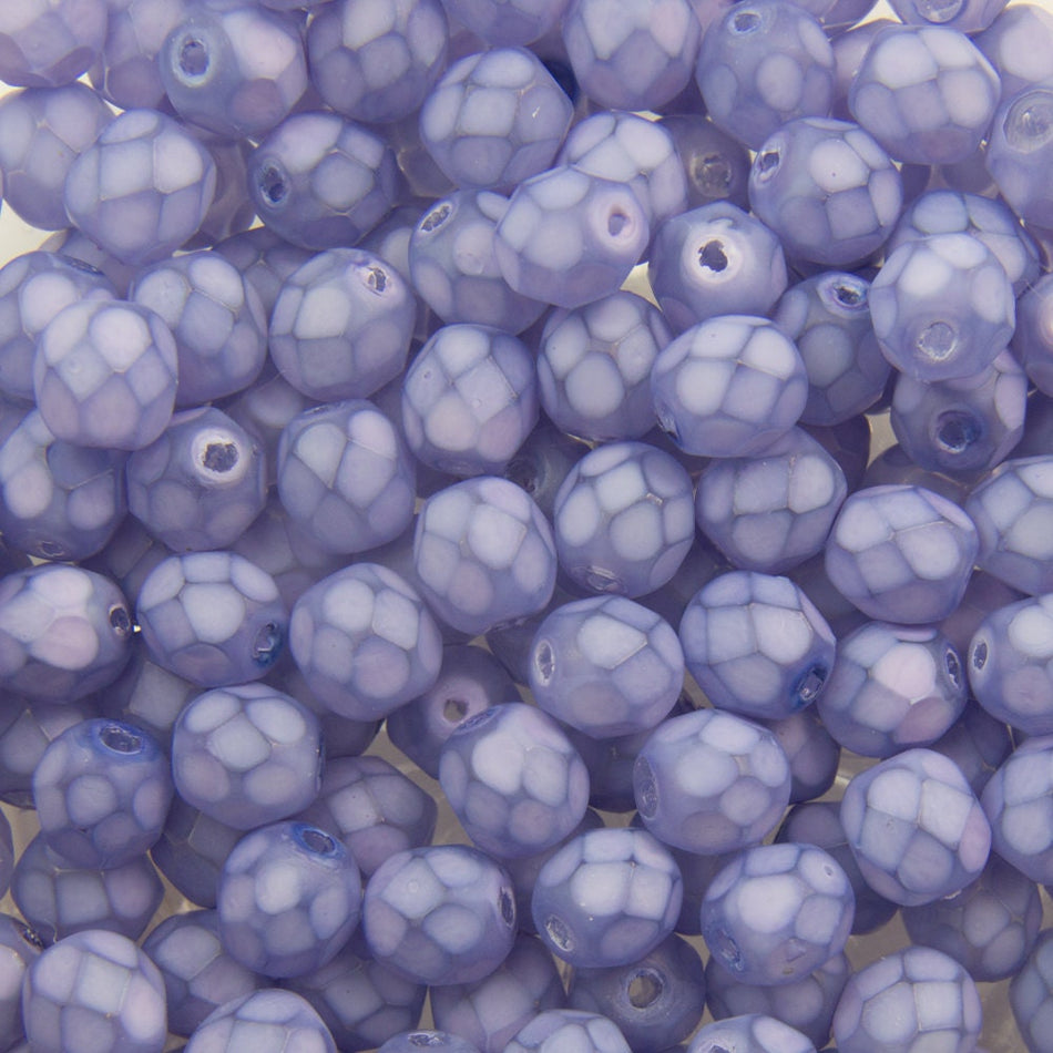 6mm Matte Purple Coated Czech Firepolish Faceted Glass Beads (25)
