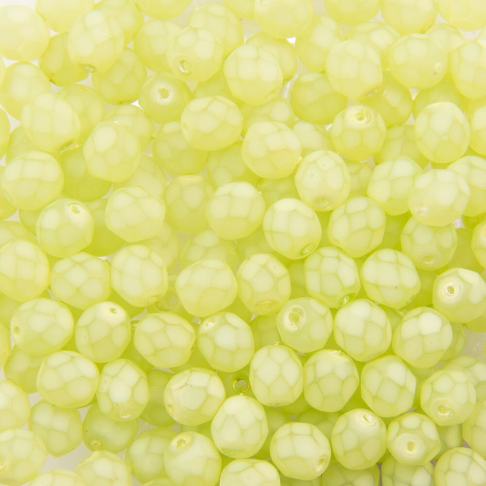 6mm Matte Light Olive Coated Czech Firepolish Faceted Glass Beads (25)