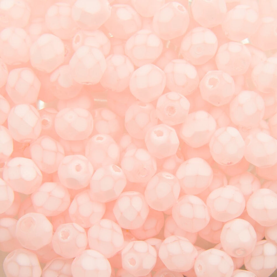 6mm Matte Light Rose Coated Czech Firepolish Faceted Glass Beads (25)
