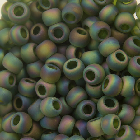 8/0 TOHO ROUND Transparent Rainbow Frosted Olivine Seed Bead (8g)