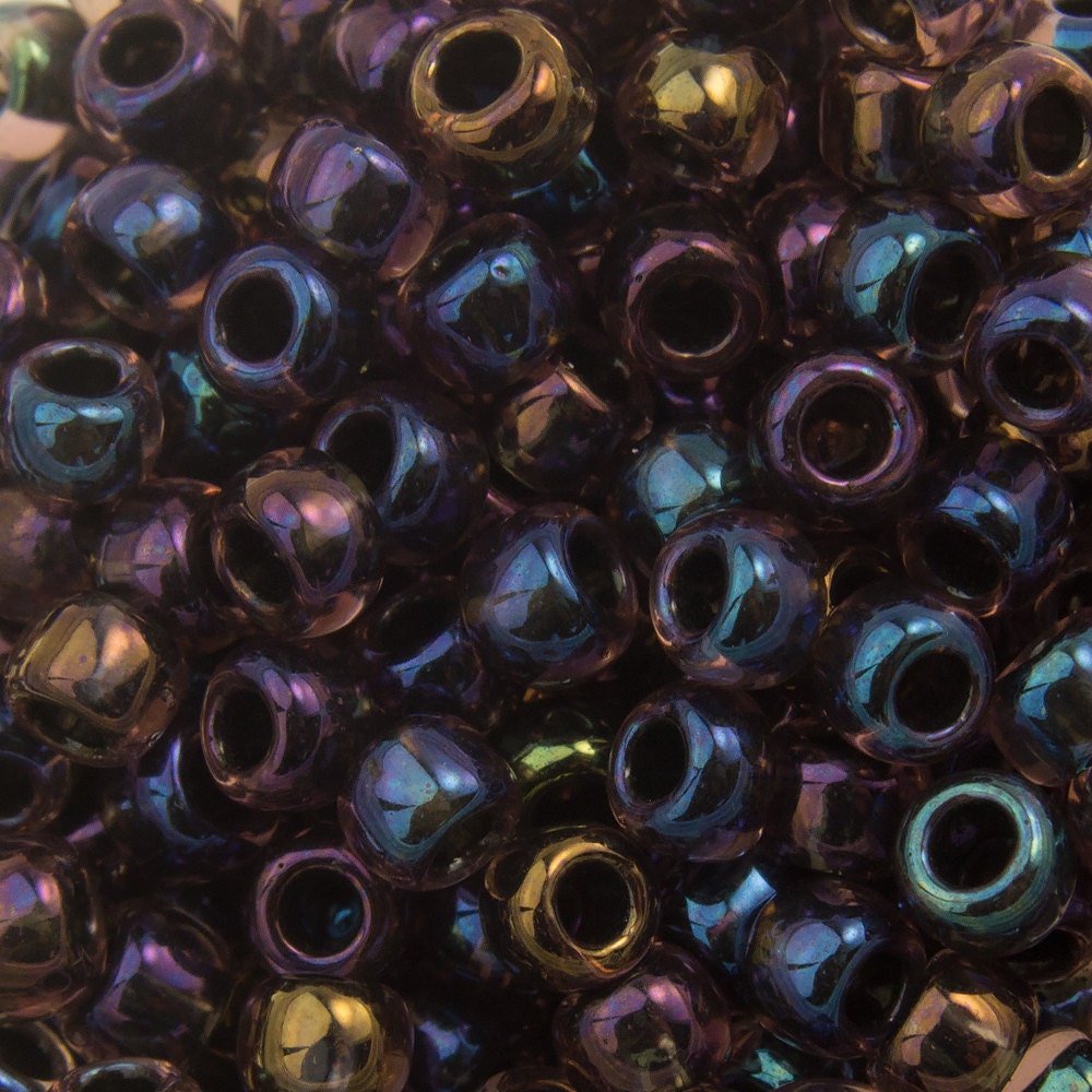 8/0 TOHO ROUND Inside Color Luster Light Amethyst / Jet Lined Seed Bead (8g)
