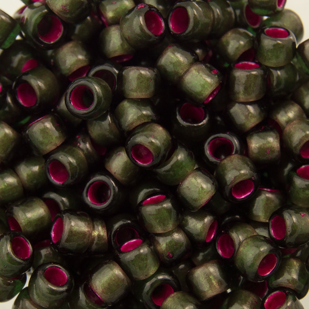 8/0 TOHO ROUND Dyed Silver-Lined Pink Frosted Olivine Seed Bead (8g)