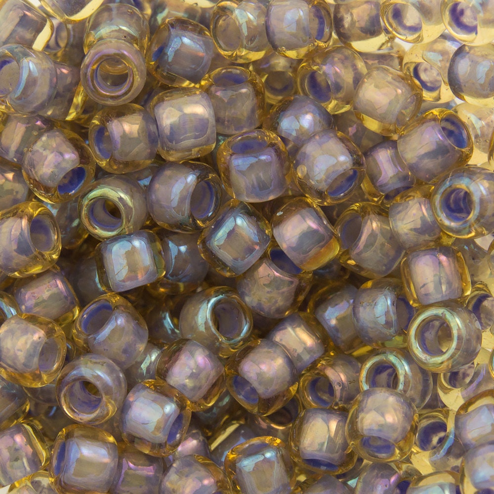 8/0 TOHO ROUND Inside Color Light Topaz / Opaque Lavender Lined Seed Bead (8g)