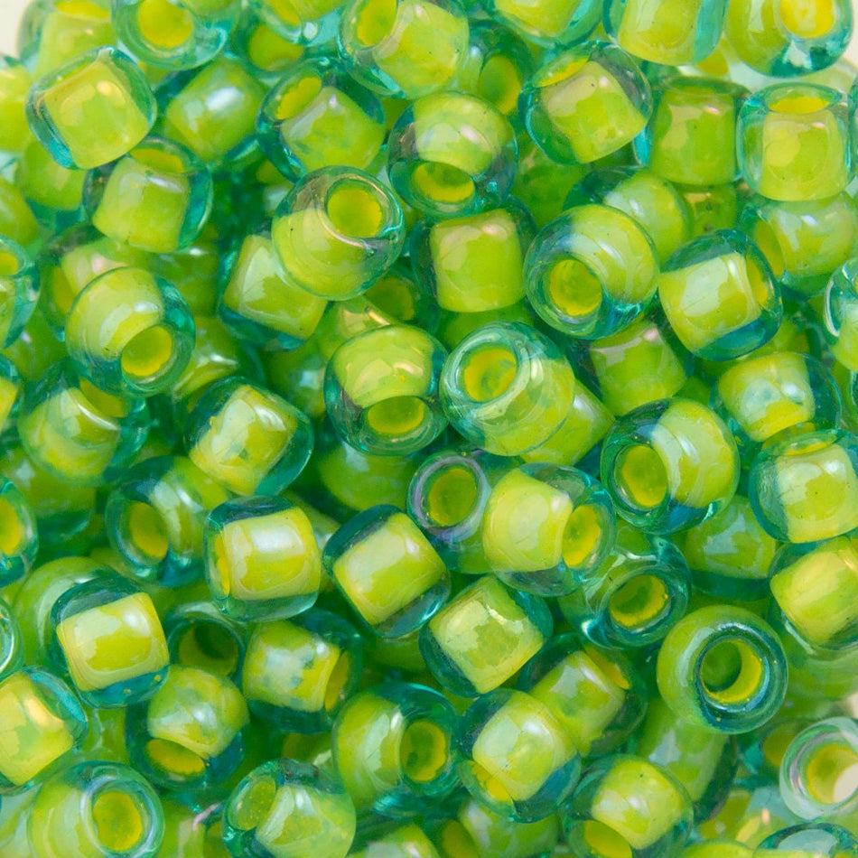 8/0 TOHO ROUND Inside Color Aqua / Opaque Yellow Lined Seed Bead (8g)