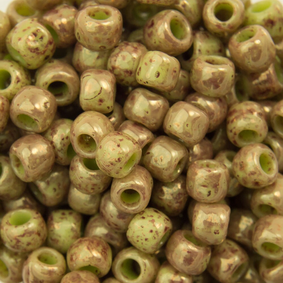 8/0 TOHO ROUND Marbled Opaque Avocado / Pink Seed Bead (8g)