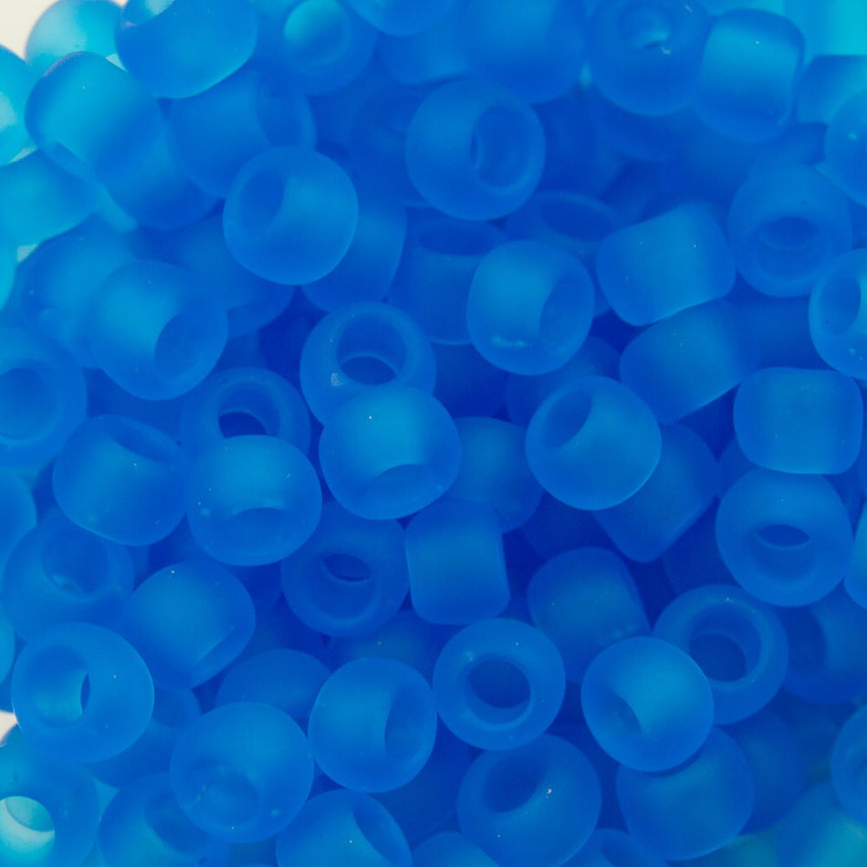 8/0 TOHO ROUND Transparent Frosted Dark Aquamarine Seed Bead (8g)