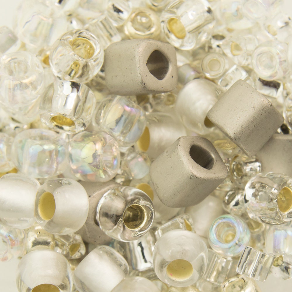 ASSORTED TOHO Seed Bead Junpaku Mix - Crystal / Silver (8g)