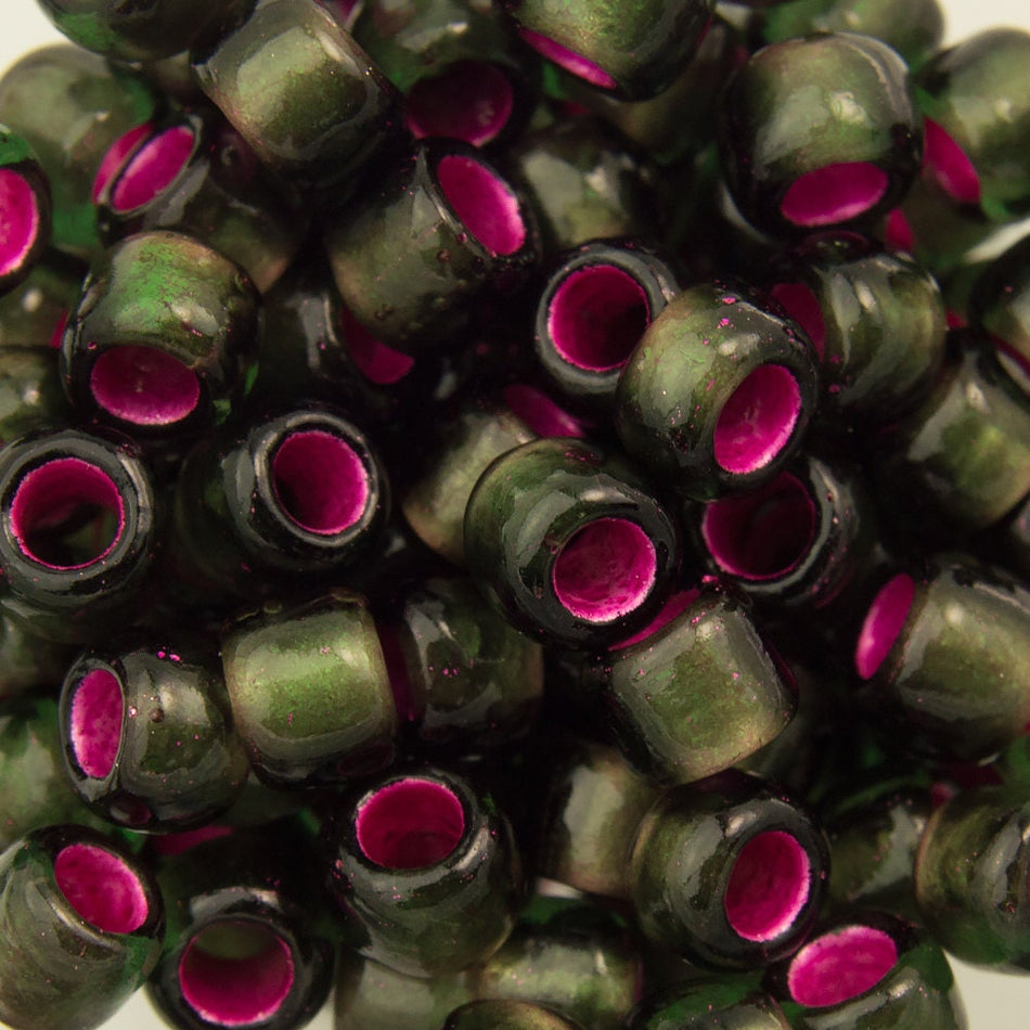 6/0 TOHO ROUND Silver Lined Frosted Olivine Pink Lined Seed Bead (8g)