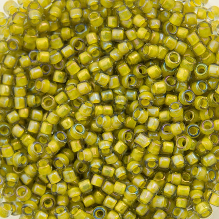15/0 TOHO ROUND Inside Color Luster Black Diamond / Opaque Yellow Lined Seed Bead (8g)