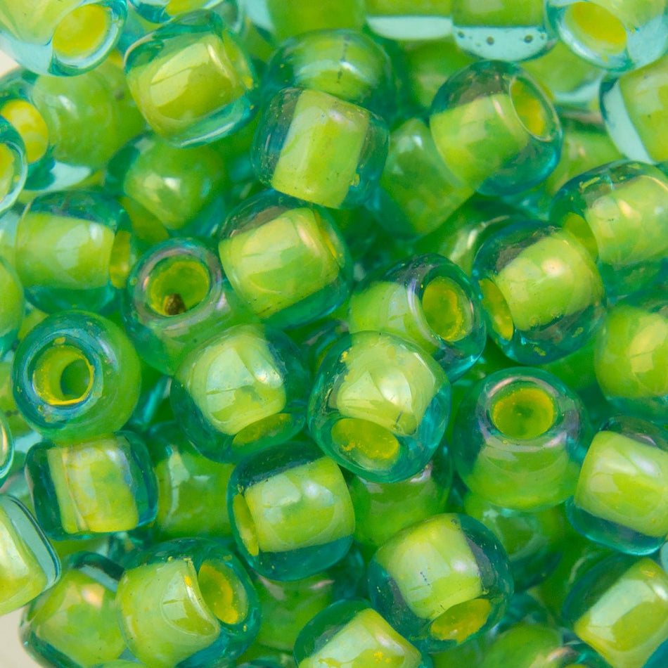 6/0 TOHO ROUND Inside Color Aqua / Opaque Yellow Lined Seed Bead (8g)