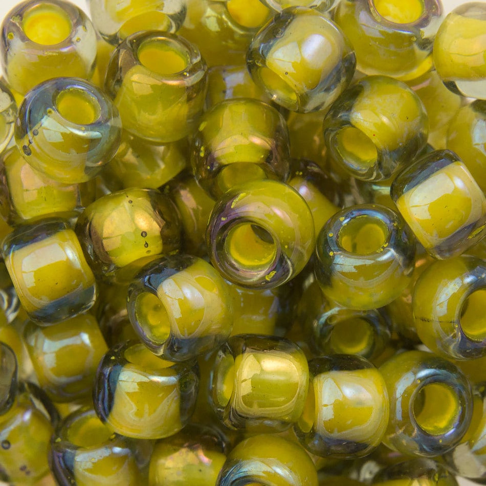 6/0 TOHO ROUND Inside Color Luster Black Diamond / Opaque Yellow Lined Seed Bead (8g)
