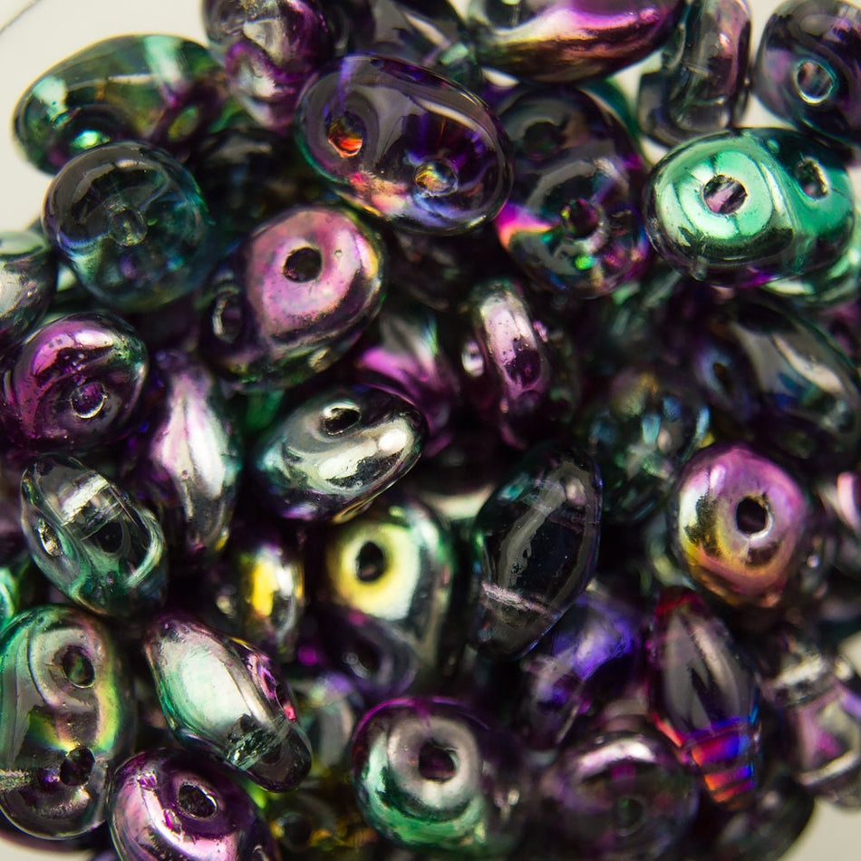 2/5MM MATUBO SUPERDUO Coated Marea Peacock / Gold Beads