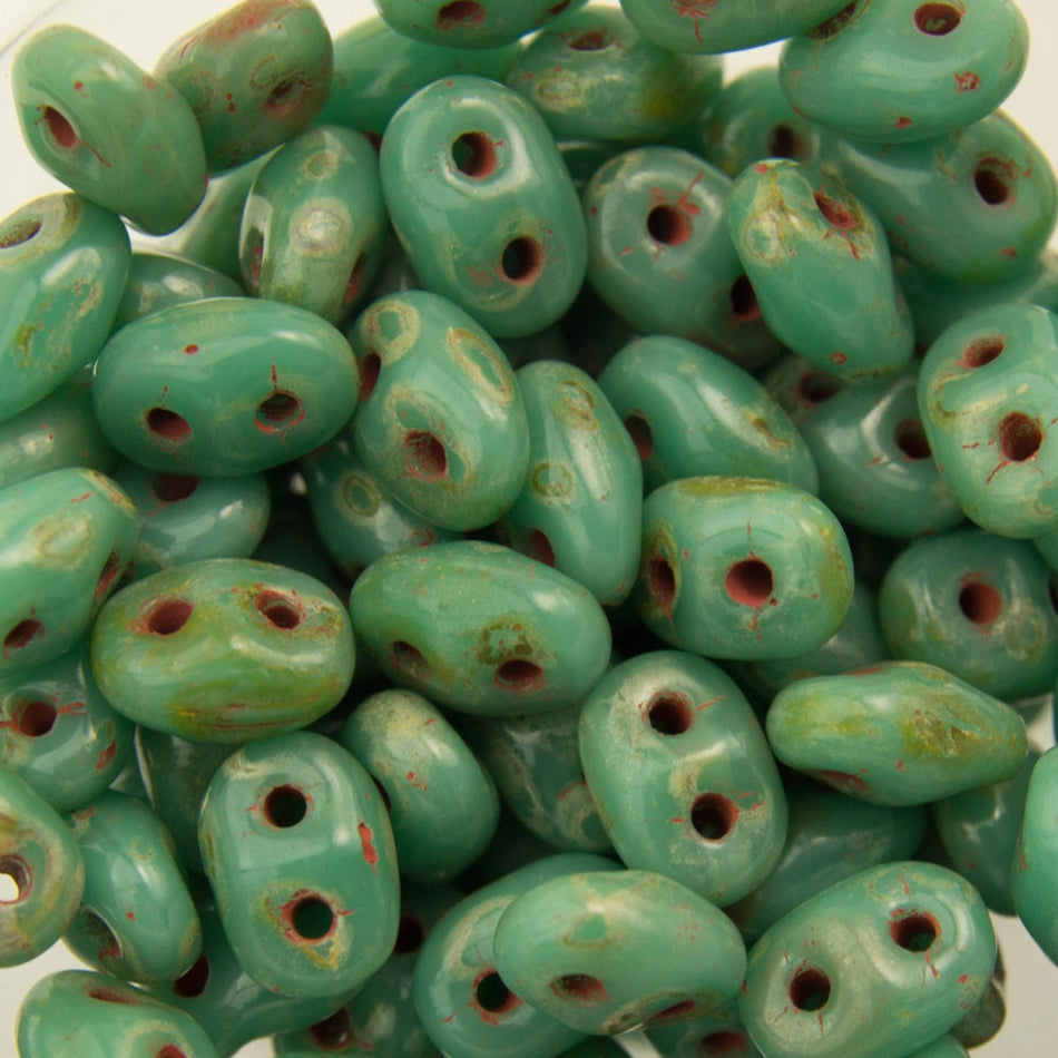 2/5MM MATUBO SUPERDUO Opaque Turquoise Picasso Beads