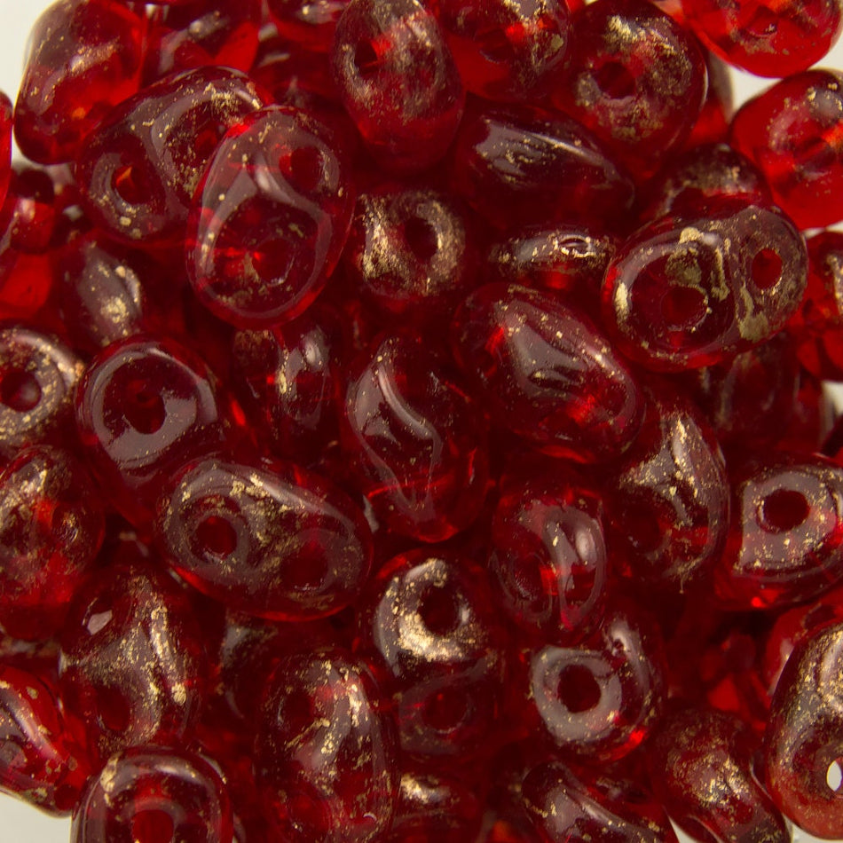 2/5MM MATUBO SUPERDUO Marbled Gold Siam Ruby Beads