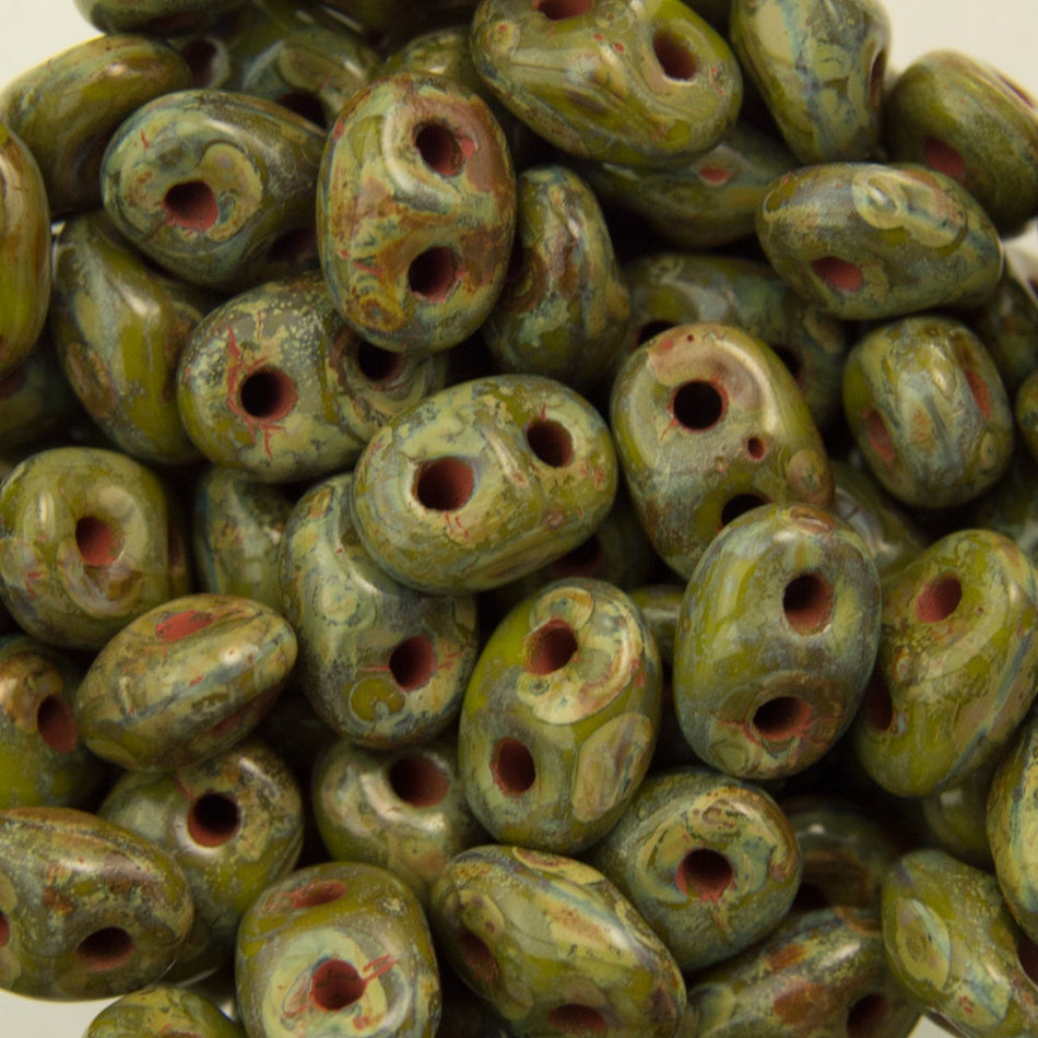2/5MM MATUBO SUPERDUO Picasso Opaque Olive Beads