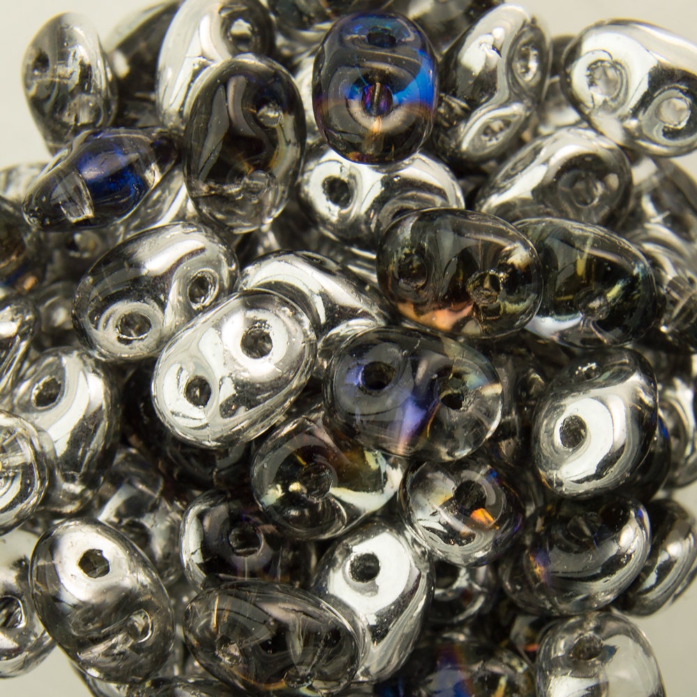 2/5MM MATUBO SUPERDUO Silver Blue / Crystal Beads