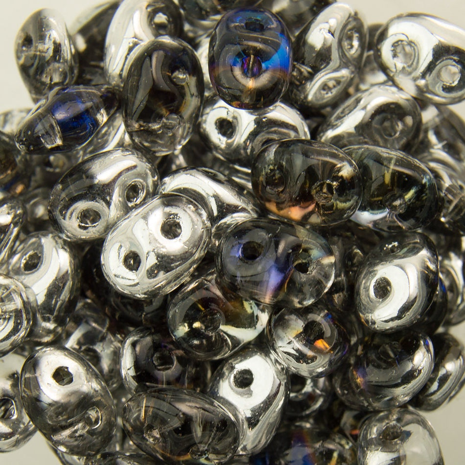 2/5MM MATUBO SUPERDUO Silver Blue / Crystal Beads