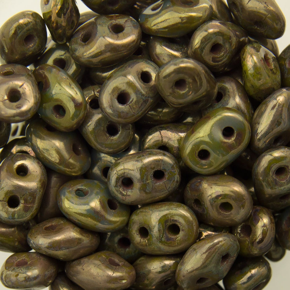 2/5MM MATUBO SUPERDUO Opaque Olive - Bronze Picasso Beads