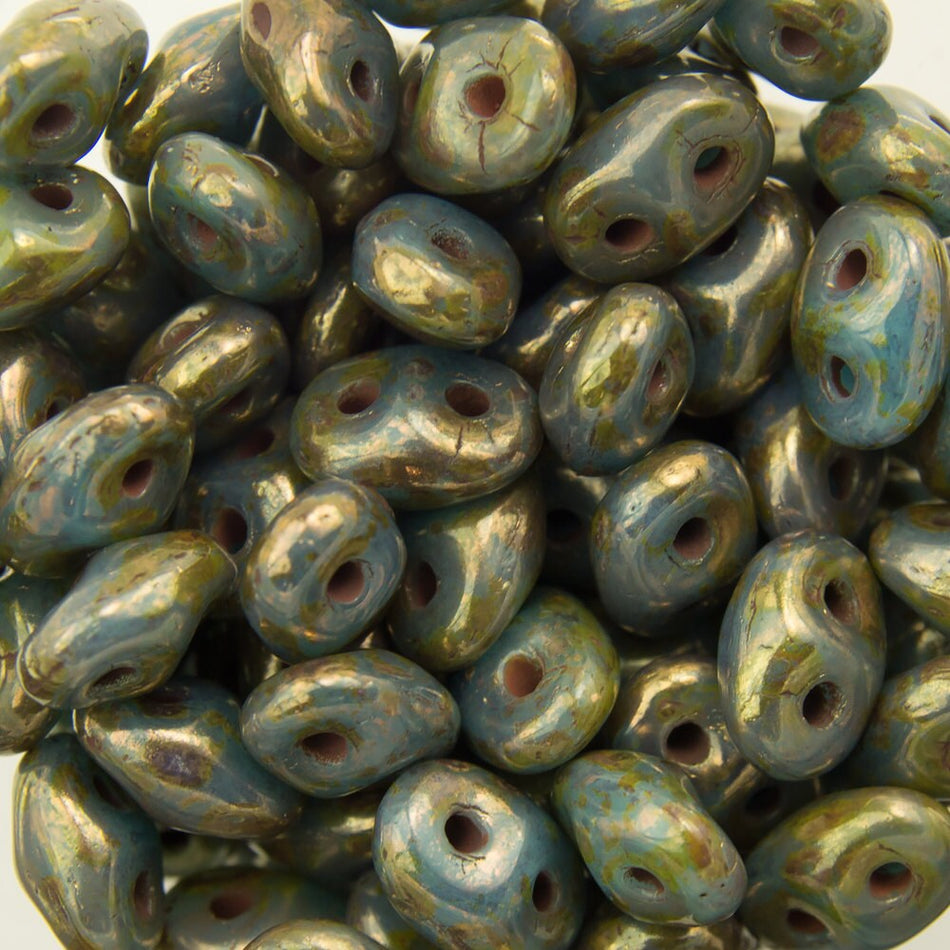 2/5MM MATUBO SUPERDUO Blue Turquoise - Bronze Picasso Beads