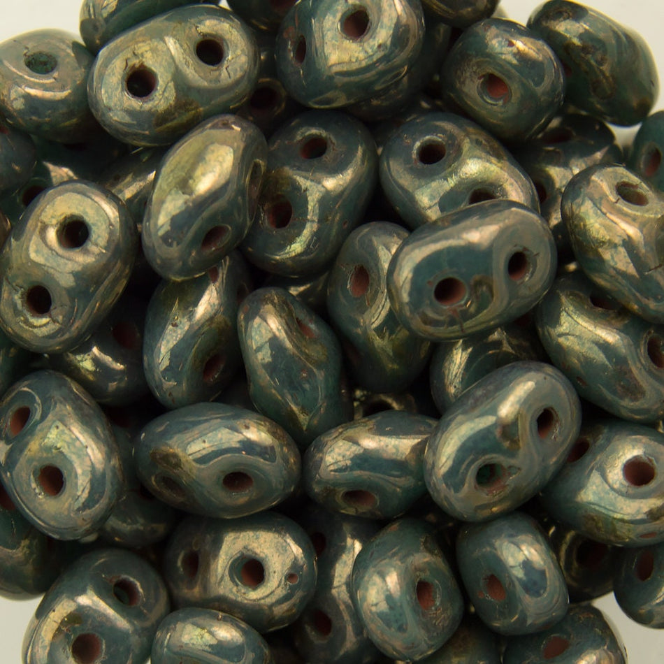 2/5MM MATUBO SUPERDUO Turquoise - Bronze Picasso Beads