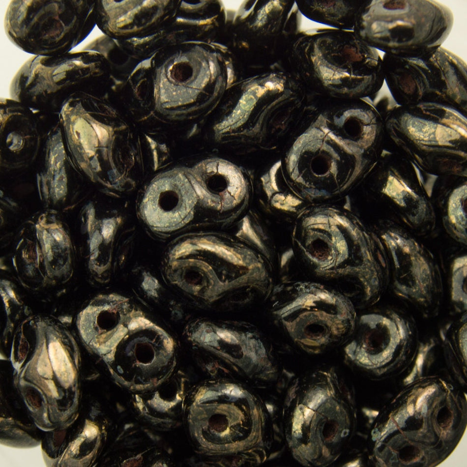 2/5MM MATUBO SUPERDUO Jet - Bronze Picasso Beads