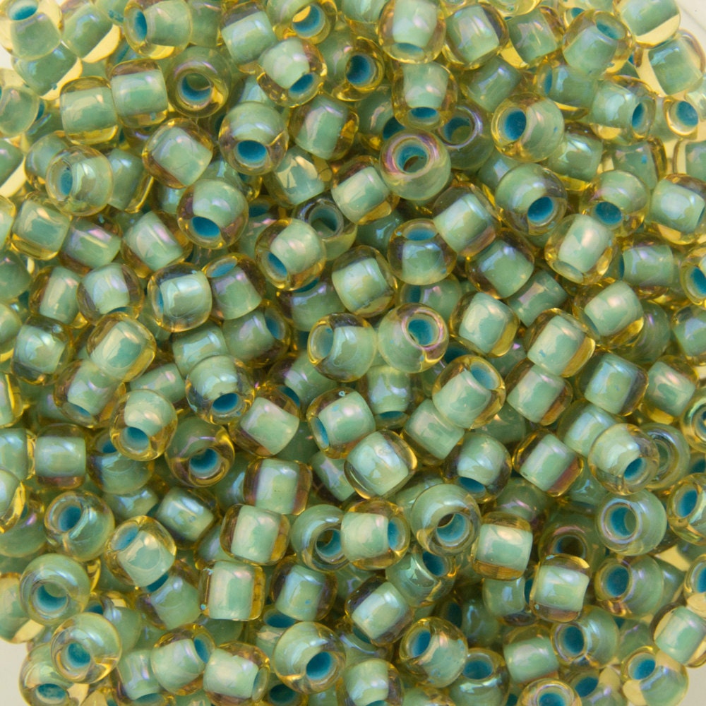 11/0 TOHO ROUND Inside Color Rainbow Light Topaz / Sea Foam Lined Seed Bead (8g)