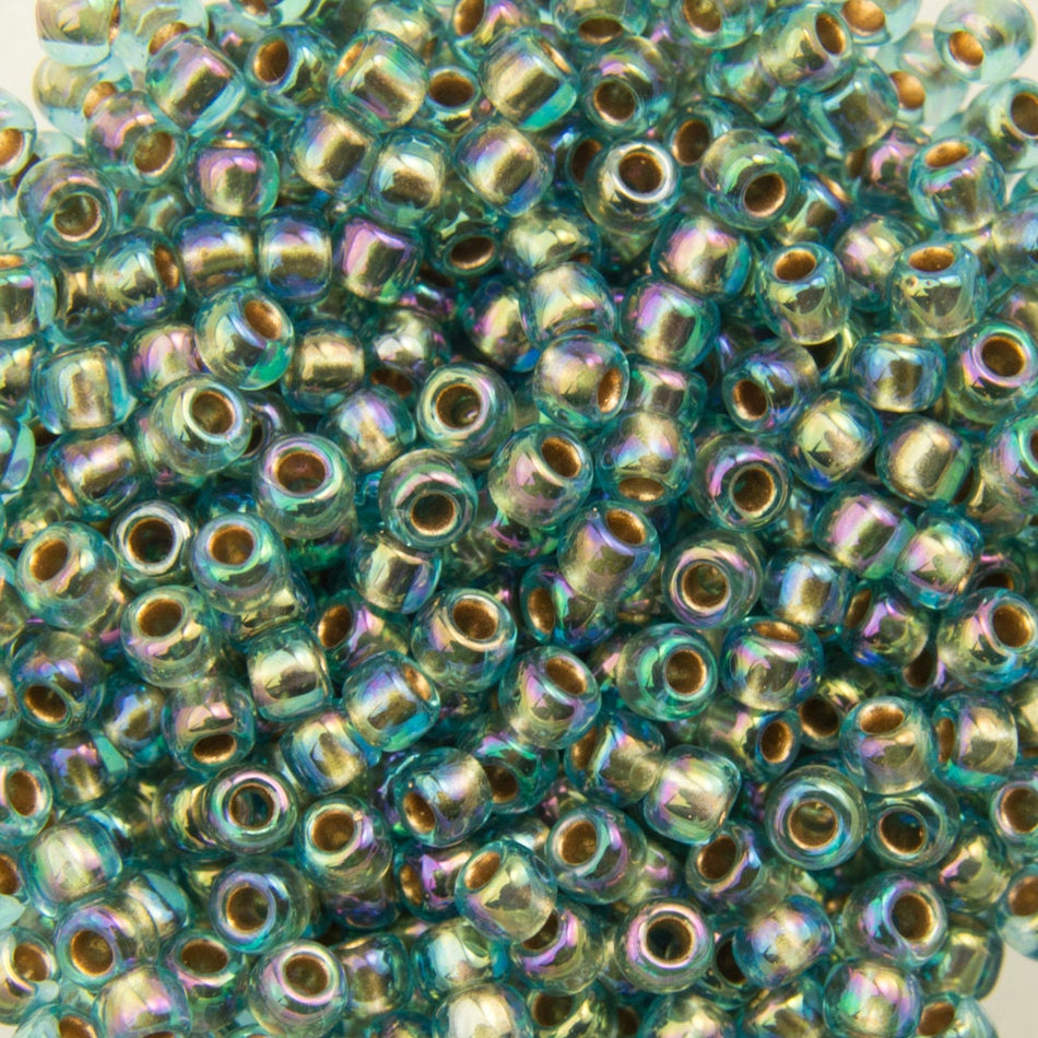 11/0 TOHO ROUND Gold Lined Rainbow Aqua Seed Bead (8g)