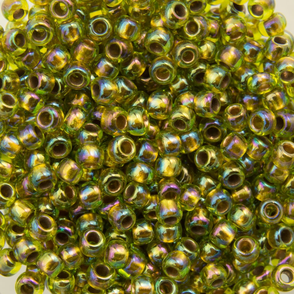 11/0 TOHO ROUND Gold Lined Rainbow Peridot Seed Bead (8g)