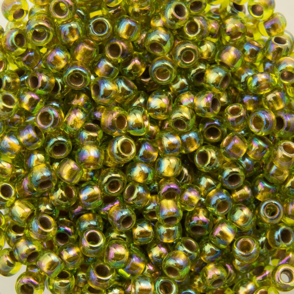 11/0 TOHO ROUND Gold Lined Rainbow Peridot Seed Bead (8g)