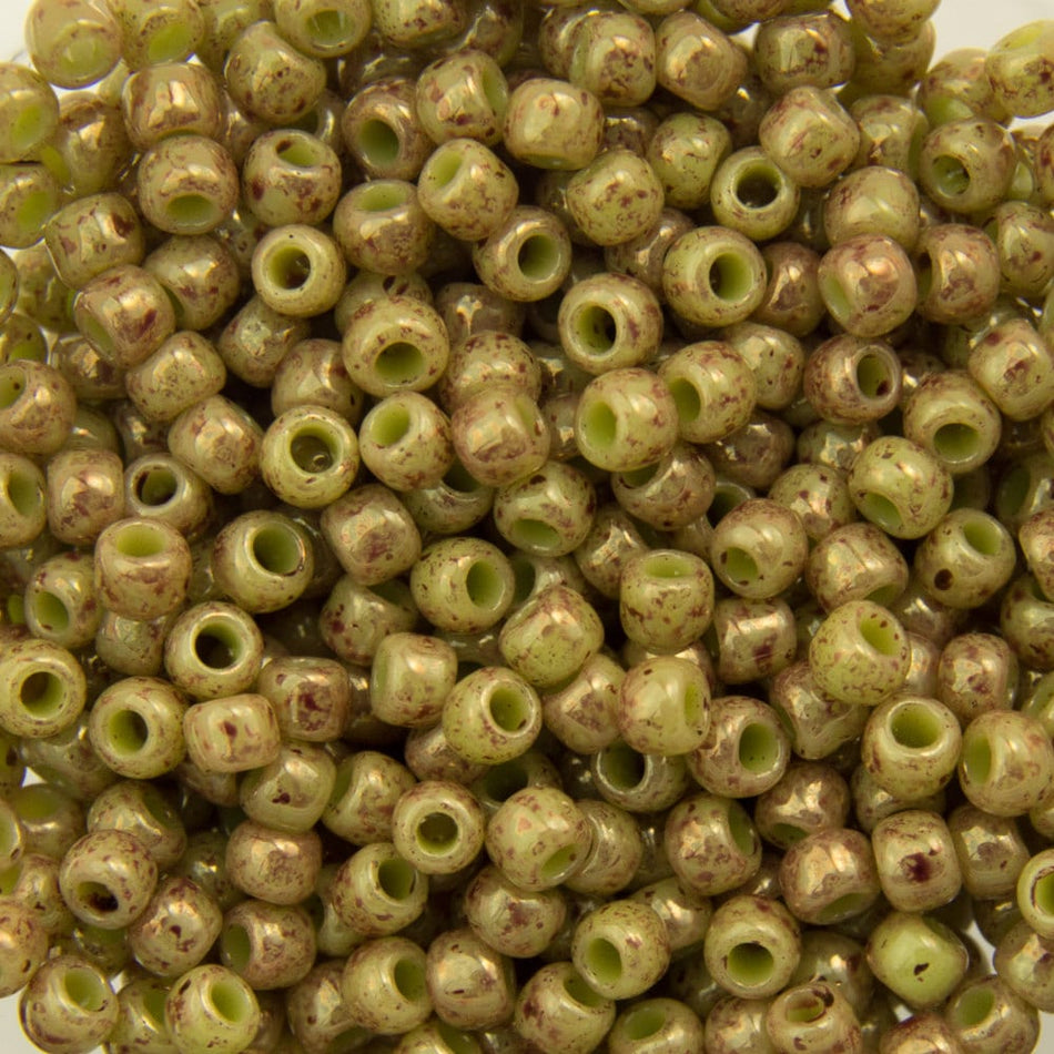 11/0 TOHO ROUND Marbled Opaque Avocado / Pink Seed Bead (8g)