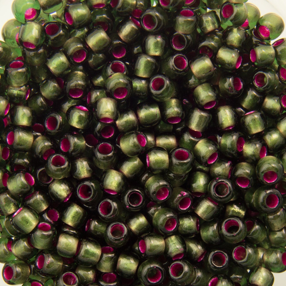 11/0 TOHO ROUND Dyed Silver-Lined Pink Frosted Olivine Seed Bead (8g)