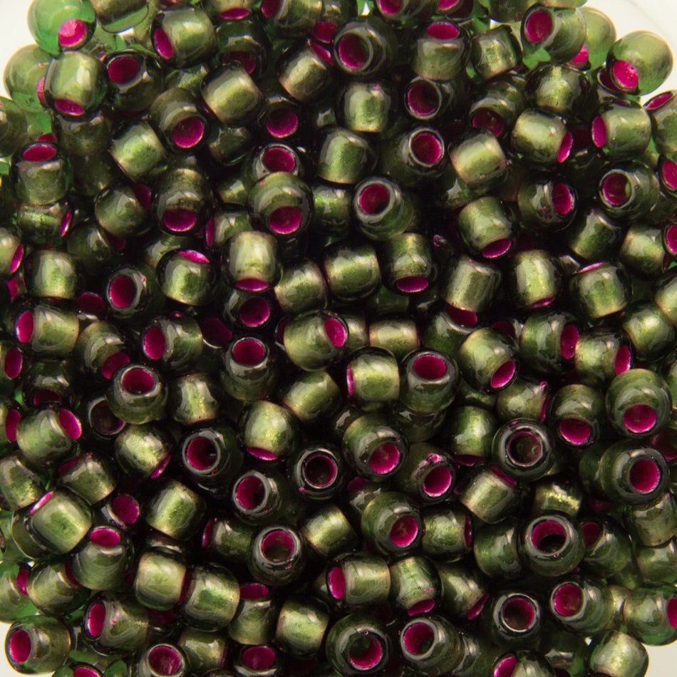 11/0 TOHO ROUND Dyed Silver-Lined Pink Frosted Olivine Seed Bead (8g)