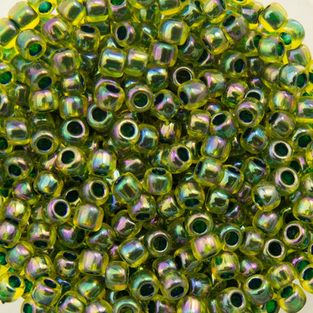11/0 TOHO ROUND Inside Color Rainbow Jonquil / Forest Lined Seed Bead (8g)