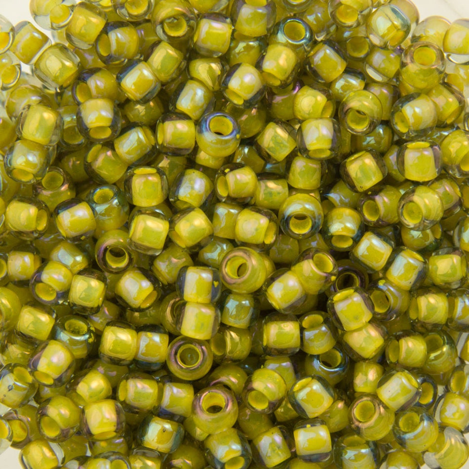 11/0 TOHO ROUND Inside Color Luster Black Diamond / Opaque Yellow Lined Seed Bead (8g)