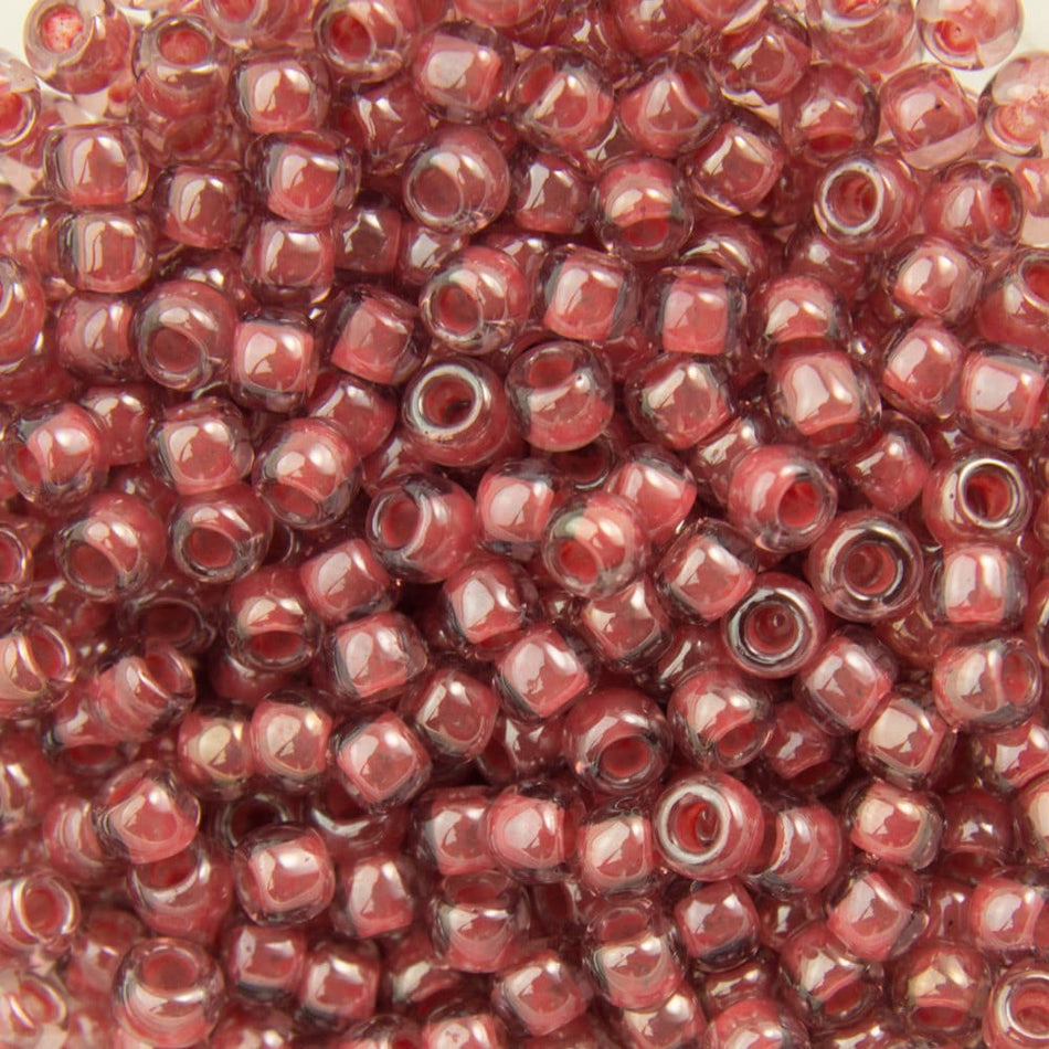 11/0 TOHO ROUND Translucent Lustered Rose / Mauve Lined Seed Bead (8g)