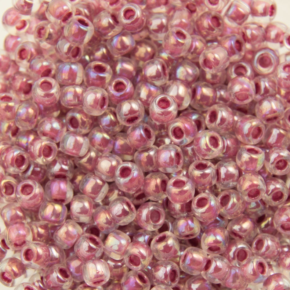 11/0 TOHO ROUND Inside Color Rainbow Crystal / Strawberry Lined Seed Bead (8g)