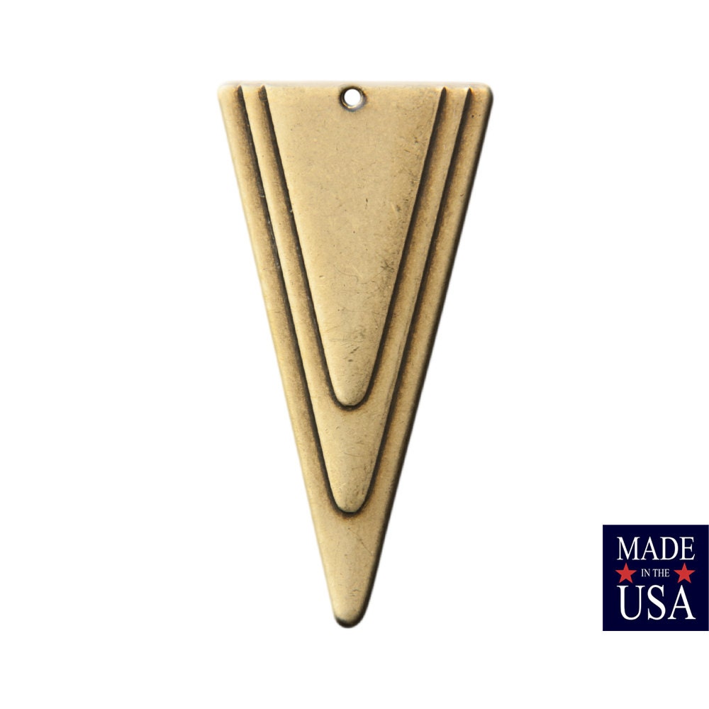 1 Bottom Hole Brass Ox Large Layered Deco Triangle Pendant (6) mtl200G