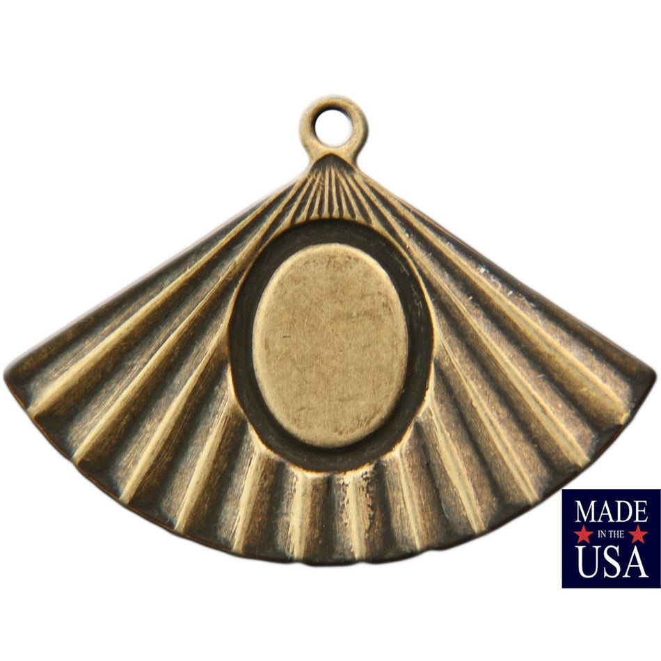 Brass Ox Fan Shaped Ribbed Pendant with Loop and 8X6mm Setting (6) mtl439B