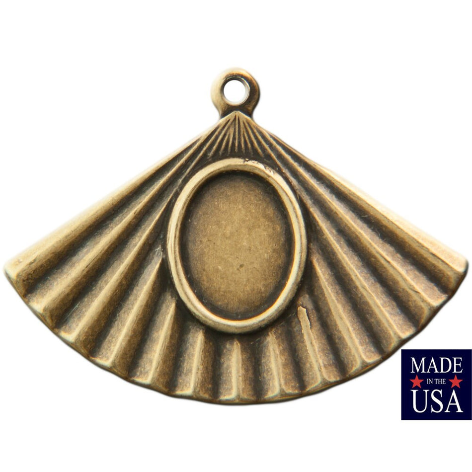 Brass Ox Fan Shaped Ribbed Pendant with Loop and 8X6mm Setting (6) mtl439B