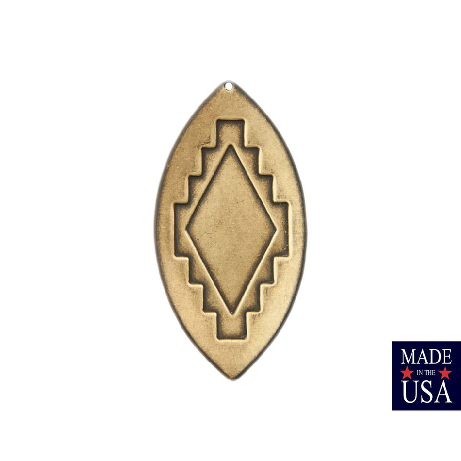 1 Hole Medium Brass Ox Southwestern Drop / Pendant 47x23mm (4) mtl470B