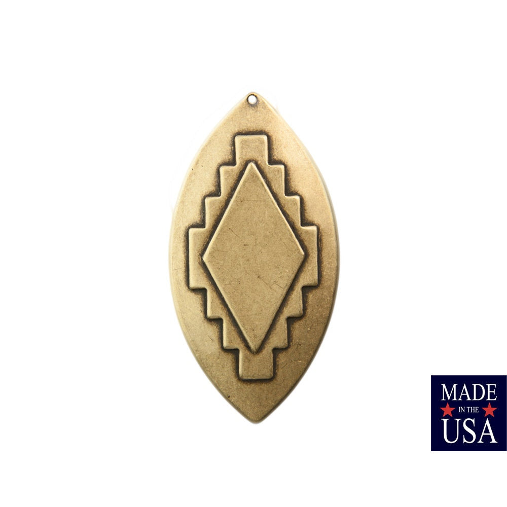 1 Hole Medium Brass Ox Southwestern Drop / Pendant 47x23mm (4) mtl470B