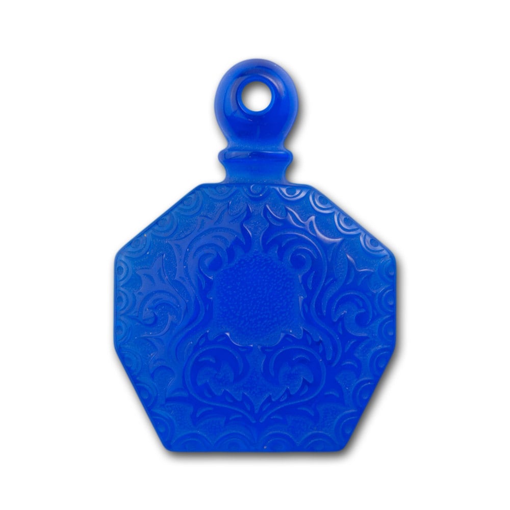 Vintage Sapphire Blue Etched Faux Perfume Bottle Pendant 55x40mm (1) pnd064F