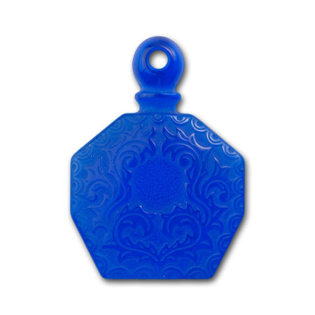 Vintage Sapphire Blue Etched Faux Perfume Bottle Pendant 55x40mm (1) pnd064F